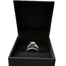 Natural Diamond 14k White Gold Tension Band Engagement Ring and Wedding Band Set