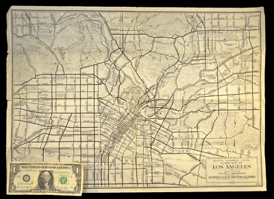 Mapa de ruta Central de Los Ángeles de la década de 1940 Club automovilístico del sur de California Hollywood Foto 1 de 4
