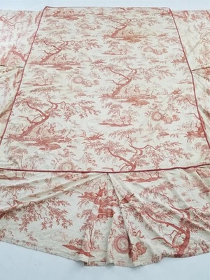Antique French Toile De Jouy Pattern Lantern Red Cream Bed Spread 237x257cm - Image 1 of 4