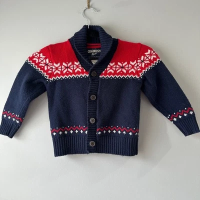 Suéter Cárdigan OshKosh B'gosh Niños Azul Marino Rojo Copo de Nieve Isla Justa 3T Foto 1 de 4