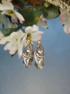 Pendientes vintage de diamantes de imitación y perlas clip en Alemania brillante tono plateado moda - Imagen 1 de 6
