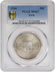 York Commemorative Silver Half Dollar 1936 MS67 PCGS - Picture 1 of 2