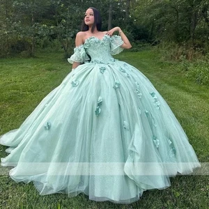 3D Blumen Prinzessin Quinceañera Kleider Ballkleid Applikationen süß 16 Kleid - Bild 1 von 11