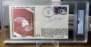 PSA SLABBED Tom Glavine Signed 1992 World Series Game 1 Gateway FDC - Picture 1 of 5