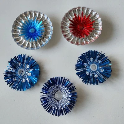 Vintage Starburst Christmas Light Reflectors Tinsel Plastic Foil Metallic Blue  - Image 1 of 4