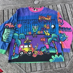 Vintage 90s Kozmik All Over Print AOP Love Peace Hippie L/S T-Shirt Size XL USA - Picture 1 of 10