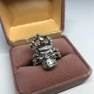 Biker Totenkopf Krone Lila Strass Krone Vintage Ring Größe 10 Ring Herren - Bild 1 von 8