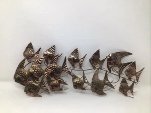 Copper Wall Art School Of Angel Fish 18” Long Home Decoration Hong Kong Vintage - Picture 1 of 9
