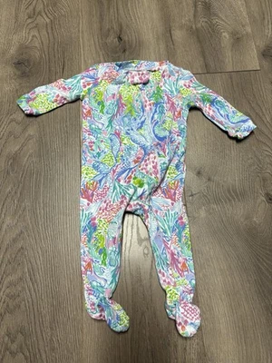 Lilly Pulitzer Pottery Barn Kids Pajama Set Sz 3-6M Turtley Awesome Organic - Image 1 of 3