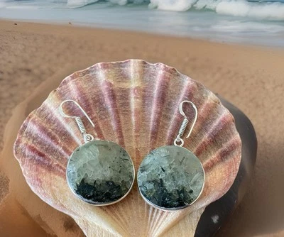 Prehnite Gemstone  Handcrafted Earrings- 925 Silver Plated-New - Image 1 of 3