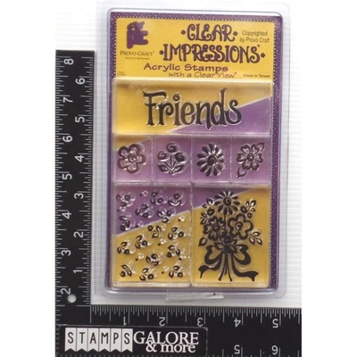 PROVO CLEAR IMPRESSIONS ACRYLIC STAMPS SET 7 FRIENDS BOUQUET FLOWERS GARDEN 1070 - Image 1 of 3