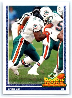 1991 Upper Deck Football #607 Bryan Cox  RF, RC  Rookie Miami Dolphins - Image 1 of 2