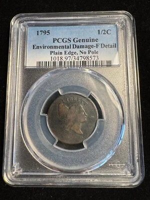 PCGS F Detalles 1795 Liberty Cap medio centavo borde liso sin poste  Foto 1 de 4