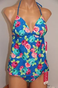 NWT Hula Honey Swimsuit Tankini 2pc set Sz L Strap side Bikini Push Up MLT - Picture 1 of 1