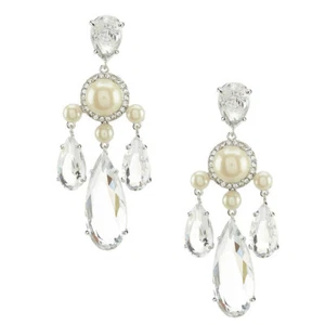 Kate Spade Crystal Glitz Glam Chandelier Faux Pearl Dangle Earrings WBRUF080 NWT - Picture 1 of 4