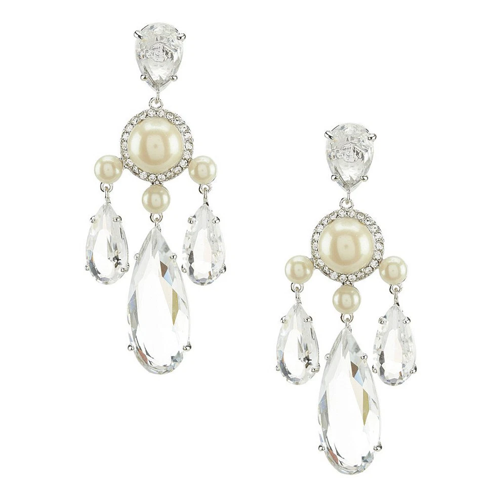 Kate Spade Crystal Glitz Glam Chandelier Faux Pearl Dangle Earrings WBRUF080 NWT - Image 1 of 4