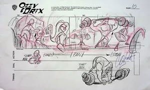 Página de guión gráfico dibujada a mano Ozzy & Drix TV 2002 firmada por Dan Kubat producción #KB - Imagen 1 de 2