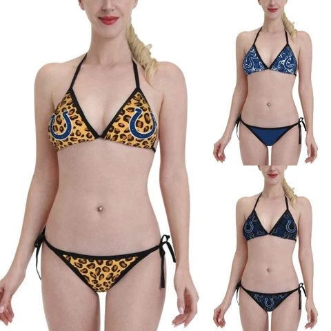 2PCS Indianapolis Colts Women's Bikini Lace Up String Bathing Suits Swimsuits Cover