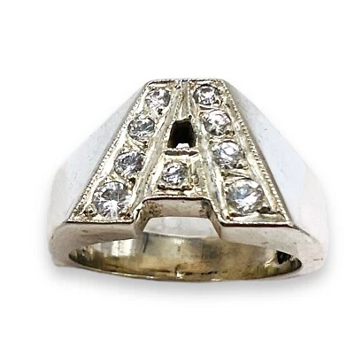 INITIAL A Block LETTER CZ Pinky Ring 925 Sterling Silver SZ 5.5 - Image 1 of 4