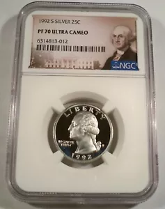1992-S 25c SILVER NGC PF70UCAM WASHINGTON QUARTER PROOF ULTRA CAMEO PR 70 DC - Picture 1 of 4