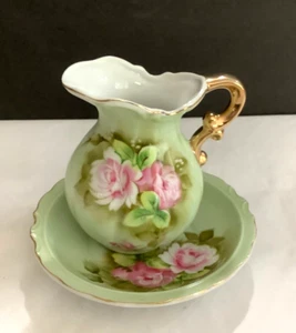 Set of Two VTG LEFTON Decor Porcelain Roses Hand Painted Pitcher w/Under Plate - Picture 1 of 10
