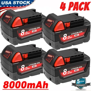 4PACK For Milwaukee For M18 Lithium 8.0AH Extended Capacity Battery 48-11-1860 - Picture 1 of 12