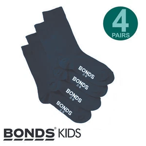 Bonds 4 Pairs Kids Boys Girls School Oxford Crew Soft Cotton Rich Navy Socks - Picture 1 of 3