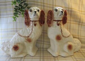 2x Vintage Ceramic Wally Dogs Mantle Dogs Spaniels 10in