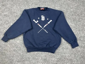 Vintage 80s Kids Crewneck Sweater Blue Long Beach Island LBI Rowing Preppy Large - Picture 1 of 12