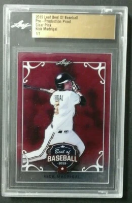 2019 LEAF BEST OF BASEBALL NICK MADRIGAL CLEAR PINK PRODUCTION PROOF 1/1 - Image 1 of 2