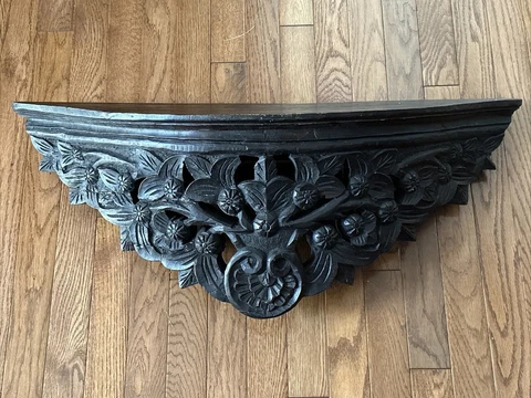 VTG Antique Large HandCarved Wood Architectural Corbel Sconce Wall Shelf  30.5” Cover