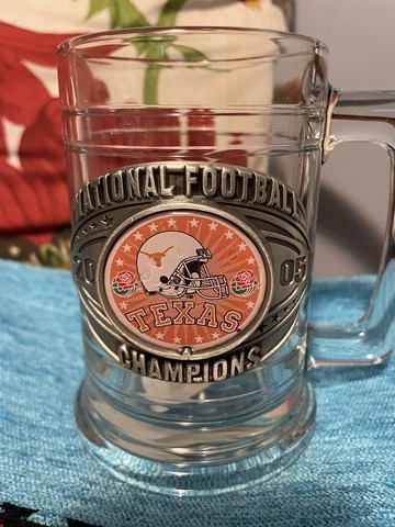 Texas Longhorns National Football Champions 2005 Glass Pewter Beer Mug Stein Cover