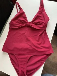 Perry Ellis Tankini 2 Piece Swim Suit Women’s Size L Dark Rosy Magenta - Picture 1 of 8