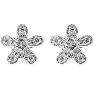 18K White Gold Plated Earrings w/ '5 Petaled Flower' & Crystals by Matashi - Picture 1 of 1