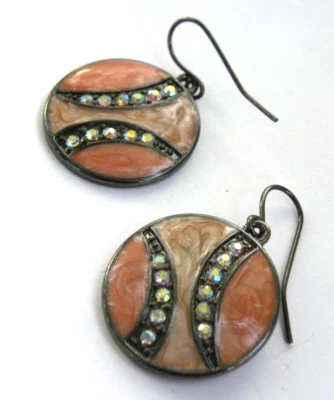 Kenneth Cole Dangle Earrings Pink Enamel White Rhinestone Fish Hook Pierced - Image 1 of 4