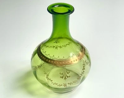 Ancien Vase Soliflore Verre Décor Floral Or Napoléon III Antique Victorian Vase - Photo 1/4