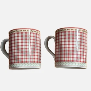 Royal Doulton Studio PROVENCE Rouge PLAID Mugs - BEAUTIFUL - Picture 1 of 3