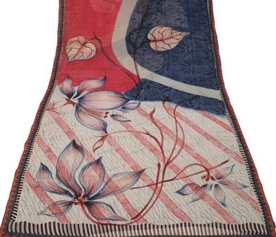 Sushila Vintage Multi-Color Scrap Saree Pure Georgette Printed Sari Craft Fabric - Image 1 of 4