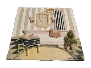 C Winterle Olson Signed 3D Wall Art Tile Bathtub Floral Plants 5.25inx5.5in - Picture 1 of 2