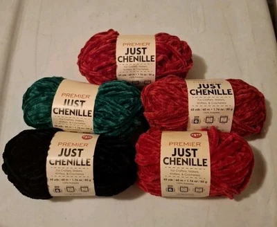 Premier просто шениль пряжи лот 5 мотков малиновый черный изумруд супер громоздкий 6 новый - Изображение 1 из 4