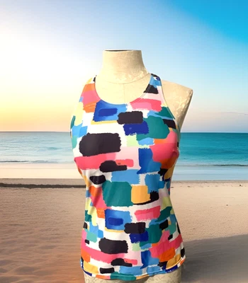 Traje de baño Tankini Top cuello alto brillante multicolor - talla L para mujer Foto 1 de 4