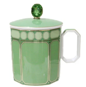 Tazza in porcellana Rosenthal 'Swarovski Signum' verde felce con coperchio mai usata, fabbrica - Foto 1 di 6