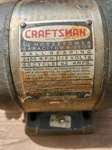 VINTAGE CRAFTSMAN 1/2 HP CAPACITOR MOTOR 3450 RPM, 115 VAC. # 1156963 P220K9 - Picture 1 of 14
