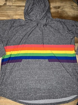 LULAROE AMBER 3X/3XL Hoodie 26/28 XXXL Sweatshirt Rainbow 🌈 Space Gray Rare New - Image 1 of 4