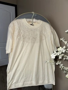 Fruit of the Loom BEST Tag Vintage Blank T-Shirt XL Cream Women 50/50 90s Sku42 - Picture 1 of 6