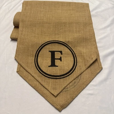 Mudpie Burlap Farmhouse Brown Table Runner With Initial F -86x15 - Image 1 of 3