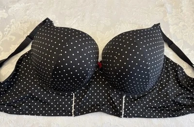 Sujetador Push Up Torrid Plunge Talla 44F Negro Blanco Lunares Lazo Retro Con Aros Foto 1 de 4