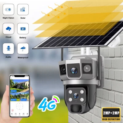 4G LTE 2MP+2MP Solar Camera Outdoor CCTV Surveillance Camera w/ Solar Panel - Image 1 of 4