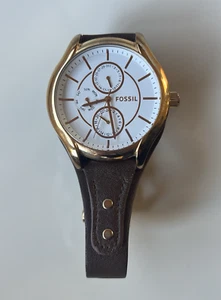 FOSSIL Watch Classic Gold Face Genuine Brown Leather Strap Unisex - Collectors - Picture 1 of 6