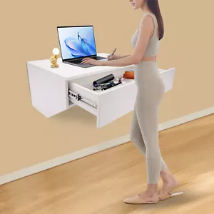 White Wall Mounted Desk with 28 Inch Surface & Pull Out Drawer Wall Organizer US - Picture 1 of 18